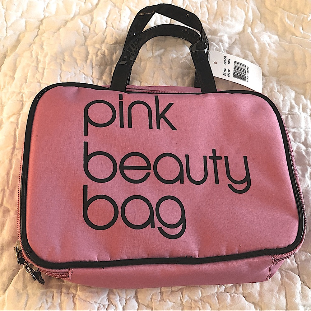 New NWT Bloomingdale’s Pink Beauty Bag case + 2 pouches travel cosmetics makeup